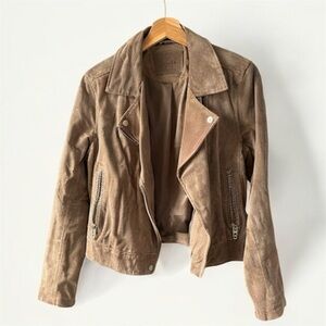 BLANK NYC 100% Suede Moto Jacket – Taupe, Silver Zippers, Size Med